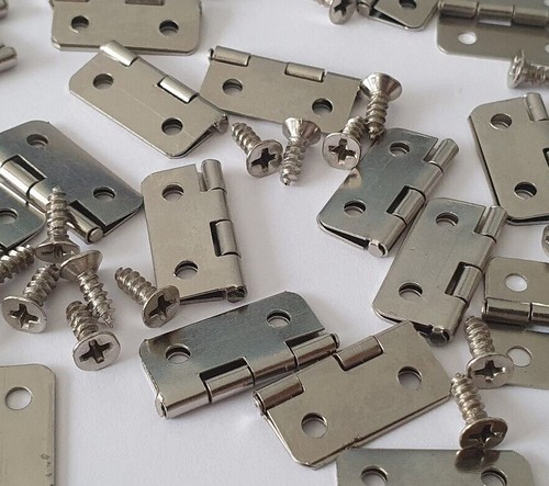 10pcs small silver hinges - small, wood